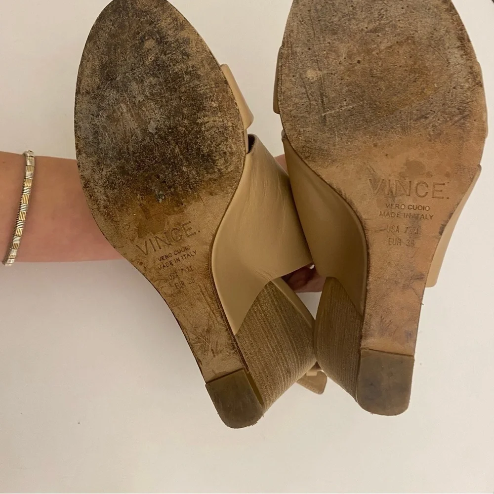 Vince. || Karen Leather‎ Wedge Sandals Tan 7.5